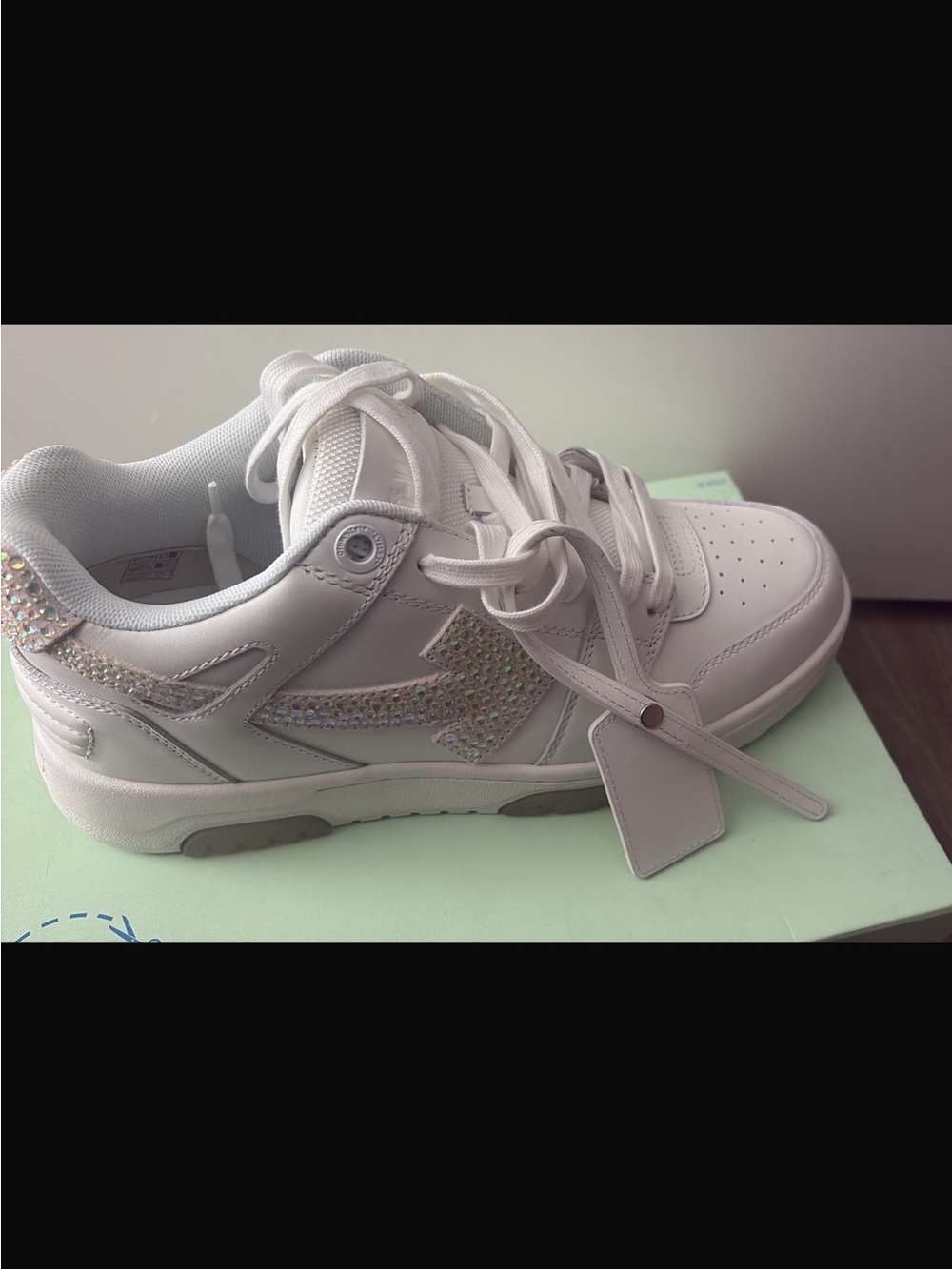 Off-White White Sneakers with Iridescent Crystal Arrow